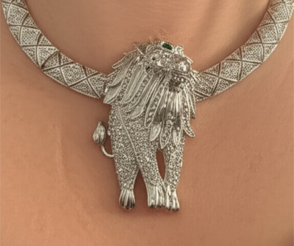 Bold Lion Head Necklace & Earring Set – Joan Rivers Style, Unsigned
