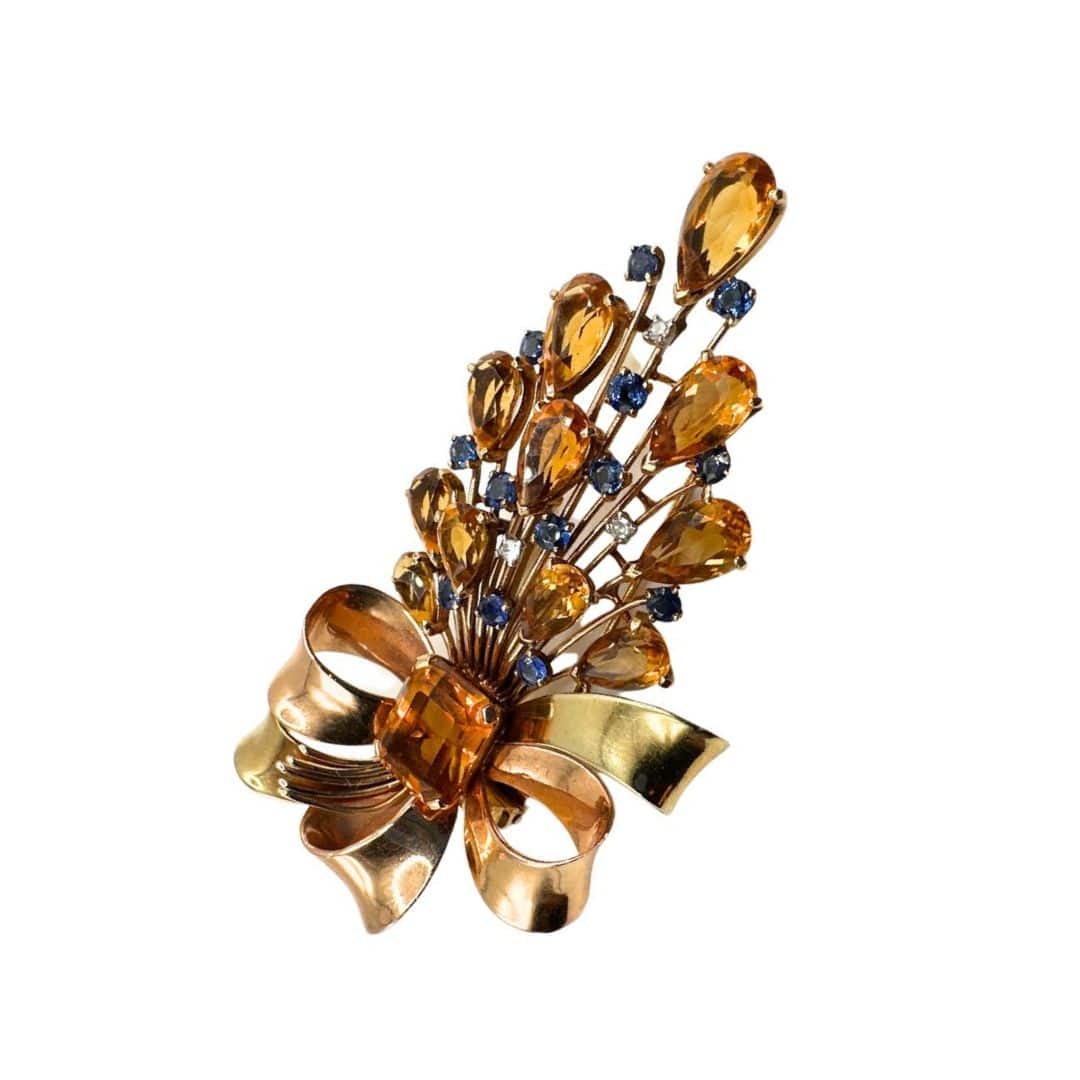 Edwardian Era French 18k Gold Brooch with Diamonds and Sapphires - Alternate Image