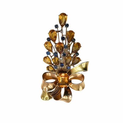 Edwardian Era French 18k Gold Brooch with Diamonds and Sapphires - Main Image