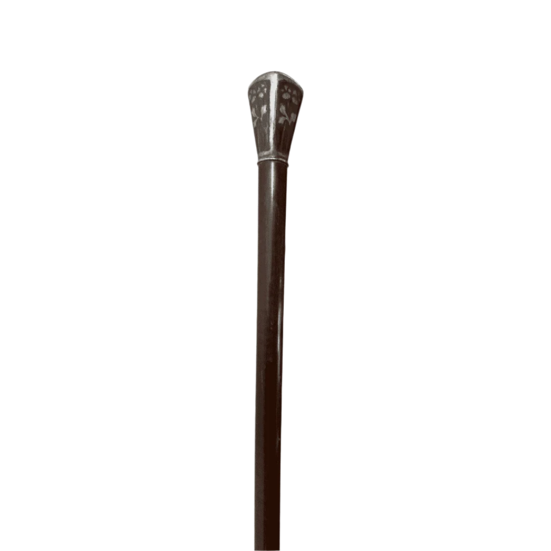 Elegant Antique Knob Handle Unique Silver  Walking Stick Cane - Collar Detail