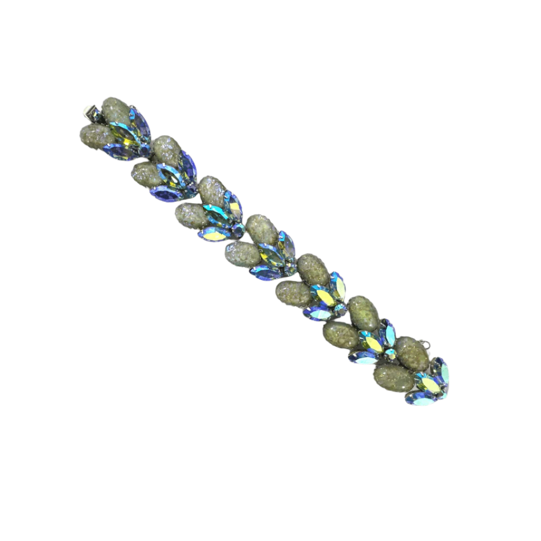Elegant Vintage Glass and Rhinestone Vendome Bracelet- Open