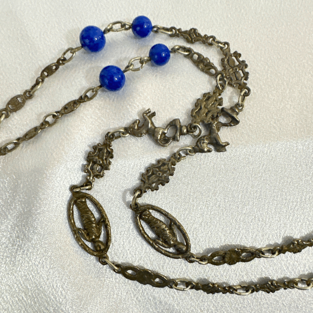 Exquisite Art Deco Antique Peruzzi Satyr Angels Renaissance Silver Necklace - Chain Detail