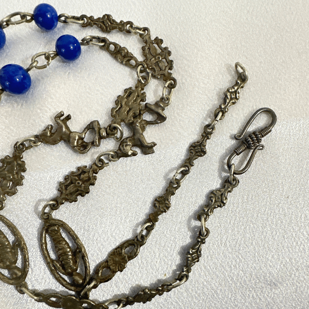 Exquisite Art Deco Antique Peruzzi Satyr Angels Renaissance Silver Necklace - Clasp Detail