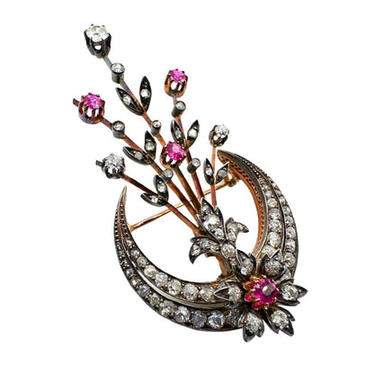 French Diamond and Ruby Detachable Brooch - Alternate Image