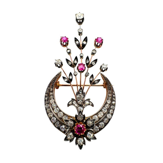 French Diamond and Ruby Detachable Brooch - Main Image