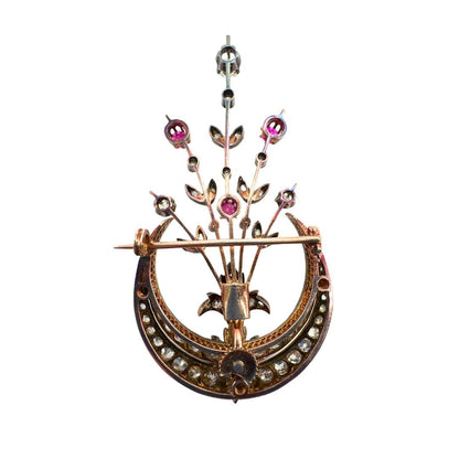 French Diamond and Ruby Detachable Brooch - Rear Detail