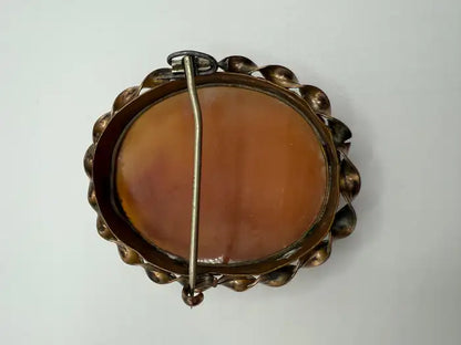 Victorian 48mm Hand-Carved Shell Cameo Brooch Depicting Mill Scene with Figure