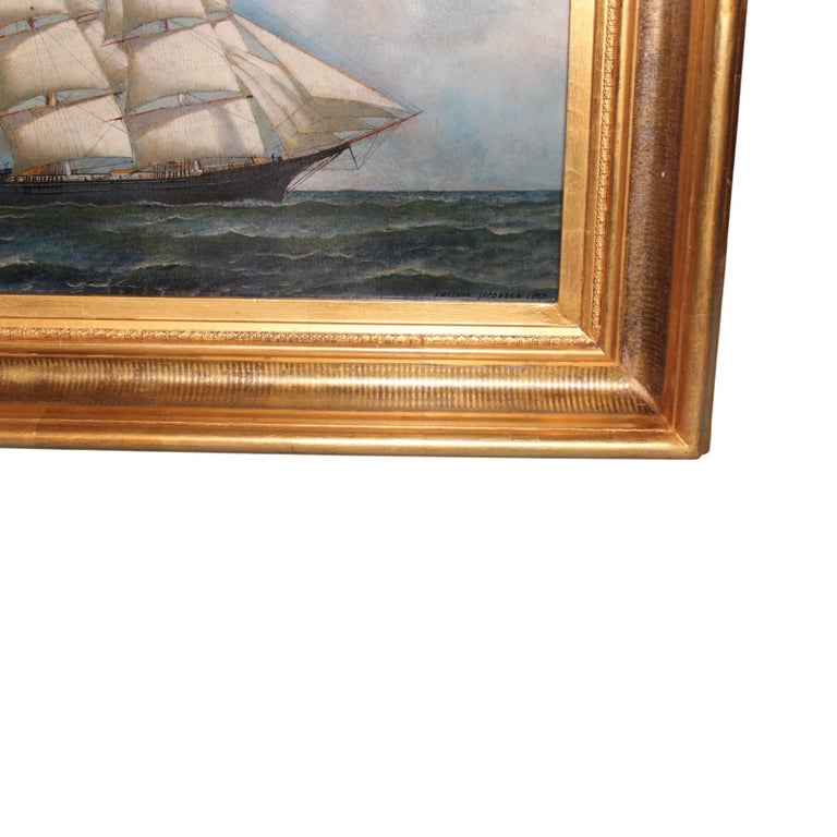 American Clipper Ship at Sea by Antonio Jacobsen, Signed and Dated 1917