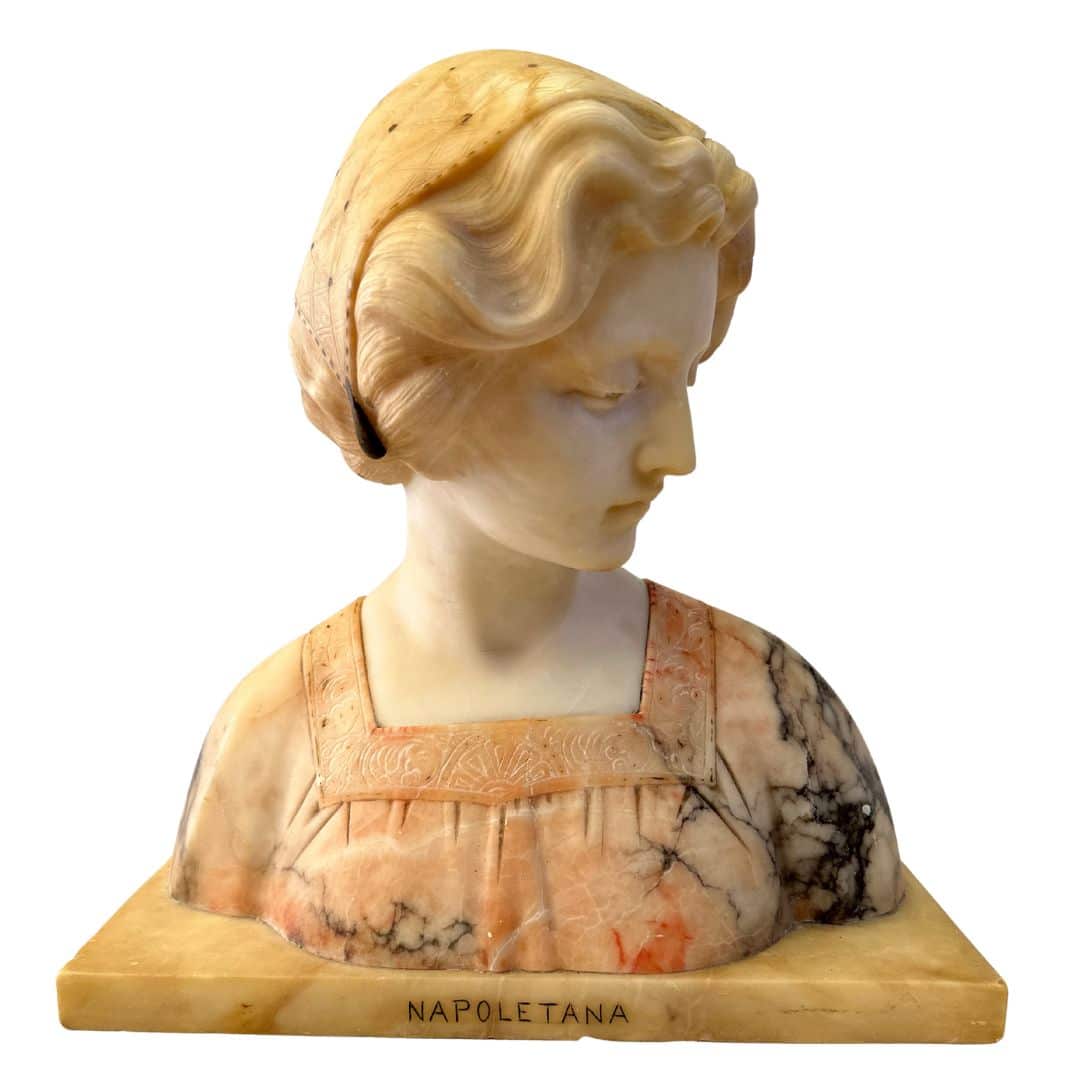 Italian Carved Giuseppe Bessi Marble Alabaster Bust of Napoletana