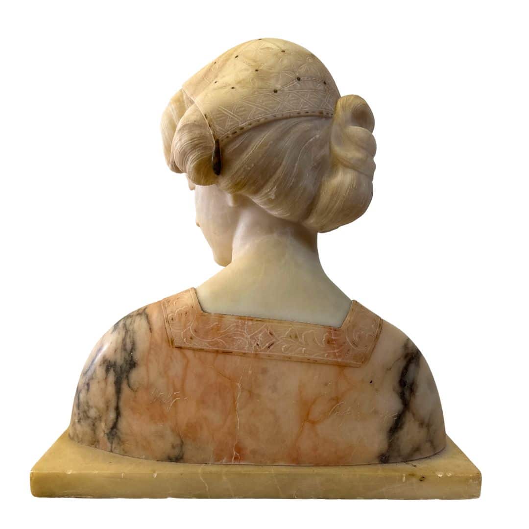 Italian Carved Giuseppe Bessi Marble Alabaster Bust of Napoletana, rear view