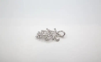 Statement 14K White Gold Diamond Spray Brooch Mid-Century Floral Design.