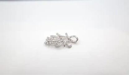 Statement 14K White Gold Diamond Spray Brooch Mid-Century Floral Design.