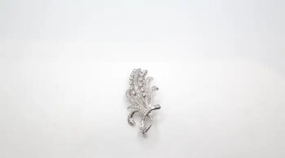 Statement 14K White Gold Diamond Spray Brooch Mid-Century Floral Design.