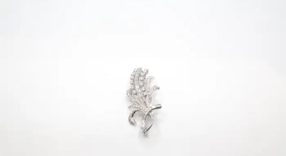 Statement 14K White Gold Diamond Spray Brooch Mid-Century Floral Design.