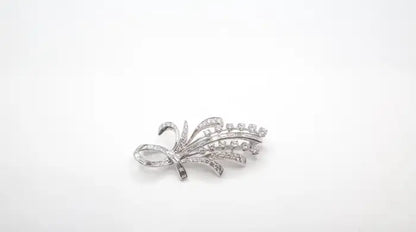Statement 14K White Gold Diamond Spray Brooch Mid-Century Floral Design.