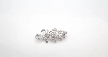Statement 14K White Gold Diamond Spray Brooch Mid-Century Floral Design.