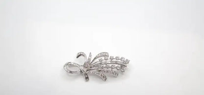 Statement 14K White Gold Diamond Spray Brooch Mid-Century Floral Design.