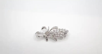 Statement 14K White Gold Diamond Spray Brooch Mid-Century Floral Design.