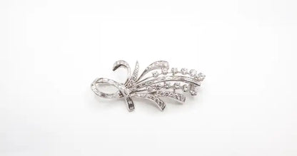 Statement 14K White Gold Diamond Spray Brooch Mid-Century Floral Design.