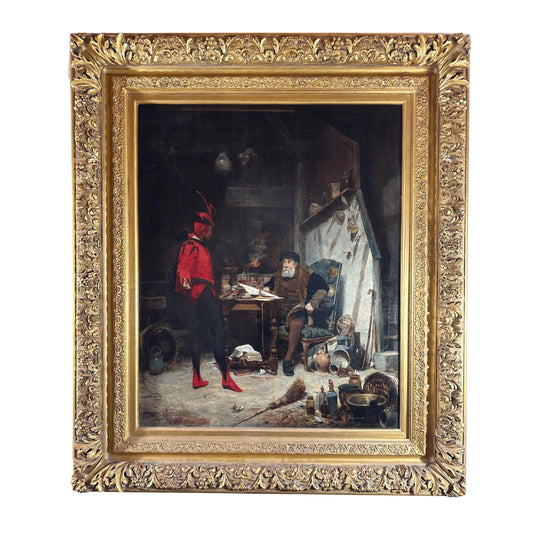 "Mephistopheles and the Faust" by Alfred Jacomin - Full Painting with Frame