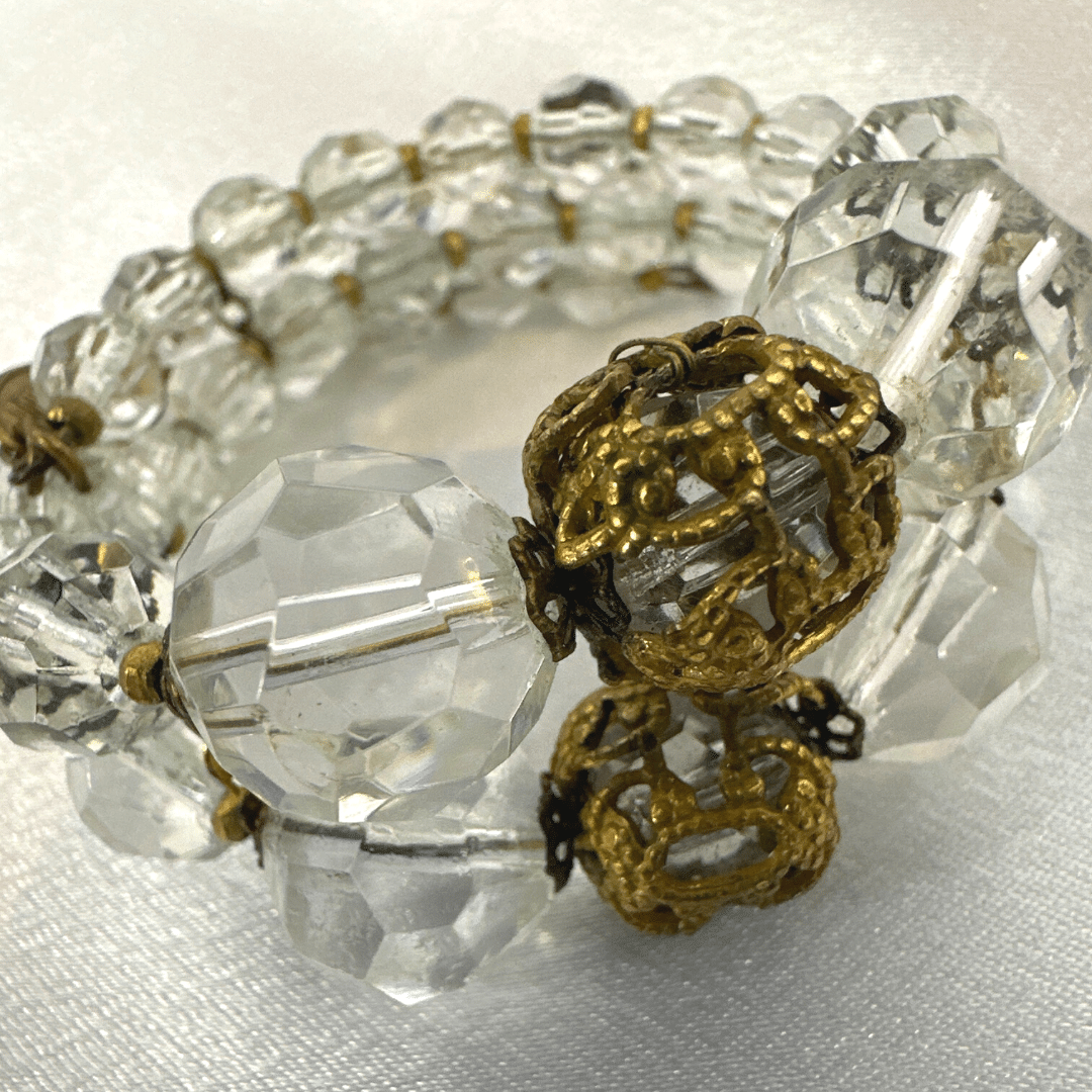 Miriam Haskell Signed Clear Lucite Vintage Adjustable Cuff Bracelet - Detail