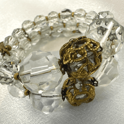 Miriam Haskell Signed Clear Lucite Vintage Adjustable Cuff Bracelet - Detail
