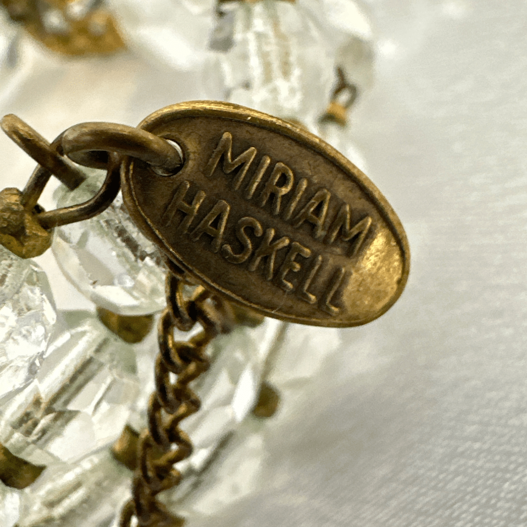 Miriam Haskell Signed Clear Lucite Vintage Adjustable Cuff Bracelet - Signature