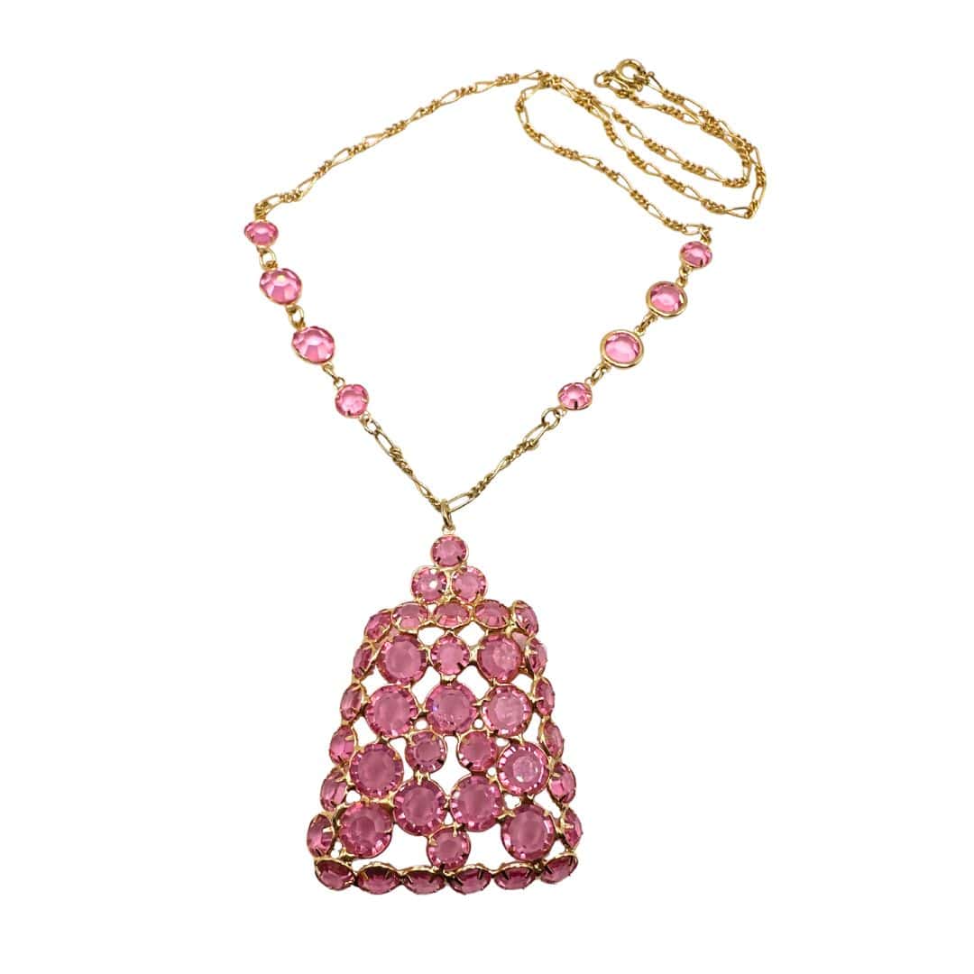 Pink Geometric Pendant on Gold Chain