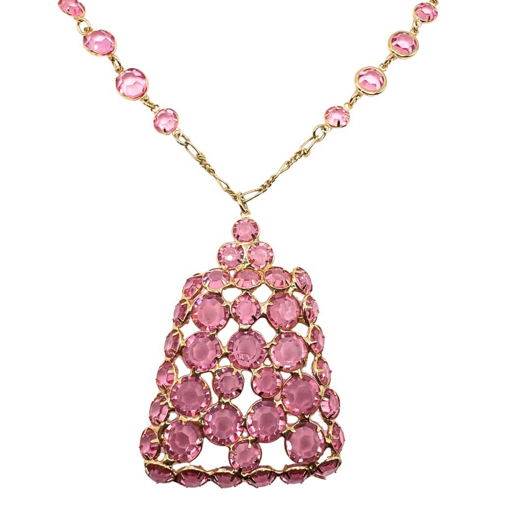 Pink Geometric Pendant on Gold Chain - Pendant Detail