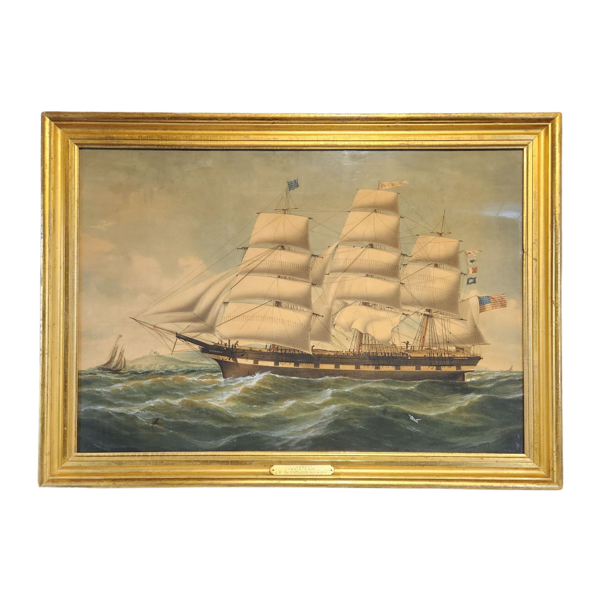 "Portrait of the Ship Agnes" by Duncan McFarlane, with antique Frame