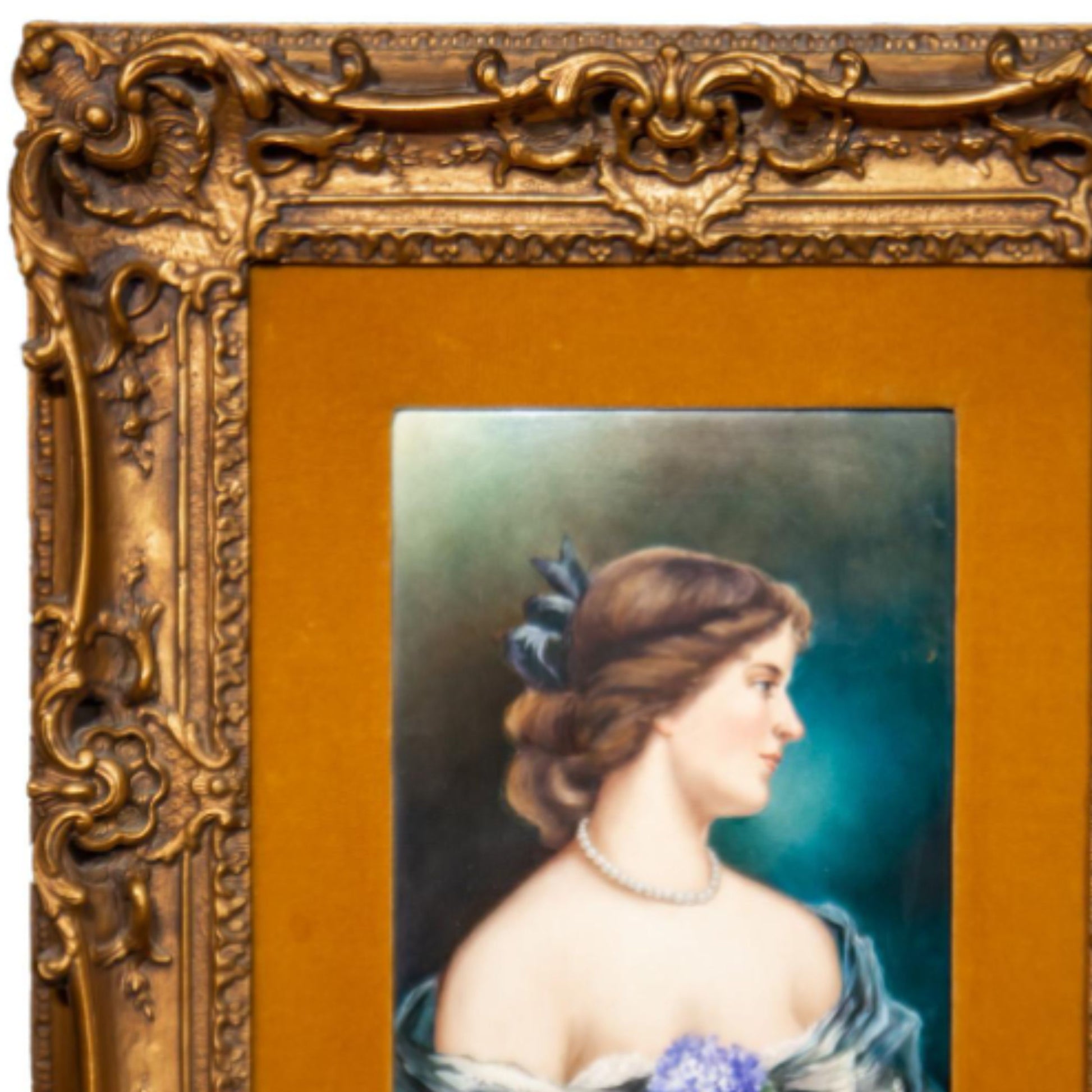 "Portrait of a Beautiful Young Lady" KPM Porcelain Plate - Frame Detail, Top Left