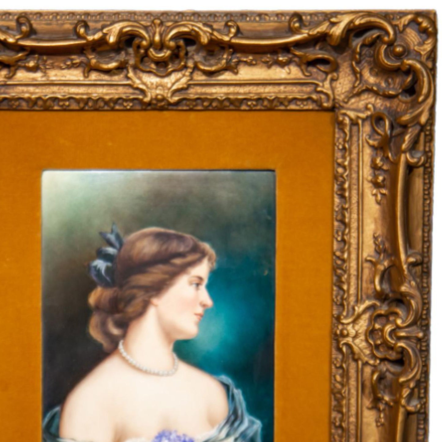 "Portrait of a Beautiful Young Lady" KPM Porcelain Plate - Frame Detail, Top Right