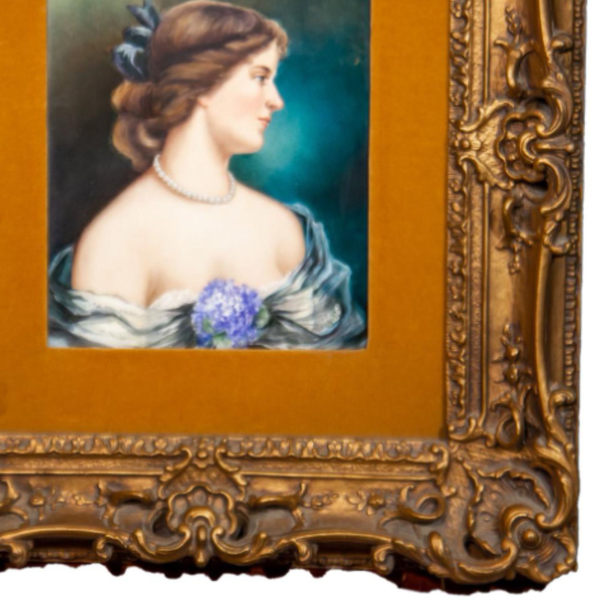 "Portrait of a Beautiful Young Lady" KPM Porcelain Plate - Frame Detail, Bottom Right