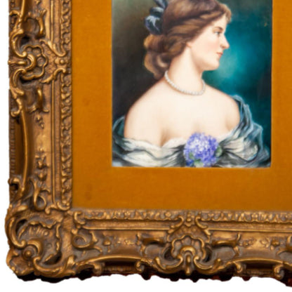 "Portrait of a Beautiful Young Lady" KPM Porcelain Plate - Frame Detail, Bottom Left