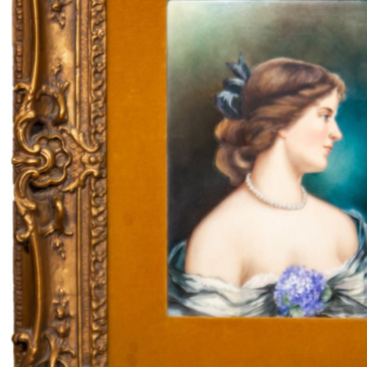 "Portrait of a Beautiful Young Lady" KPM Porcelain Plate - Frame Detail, Side Rail