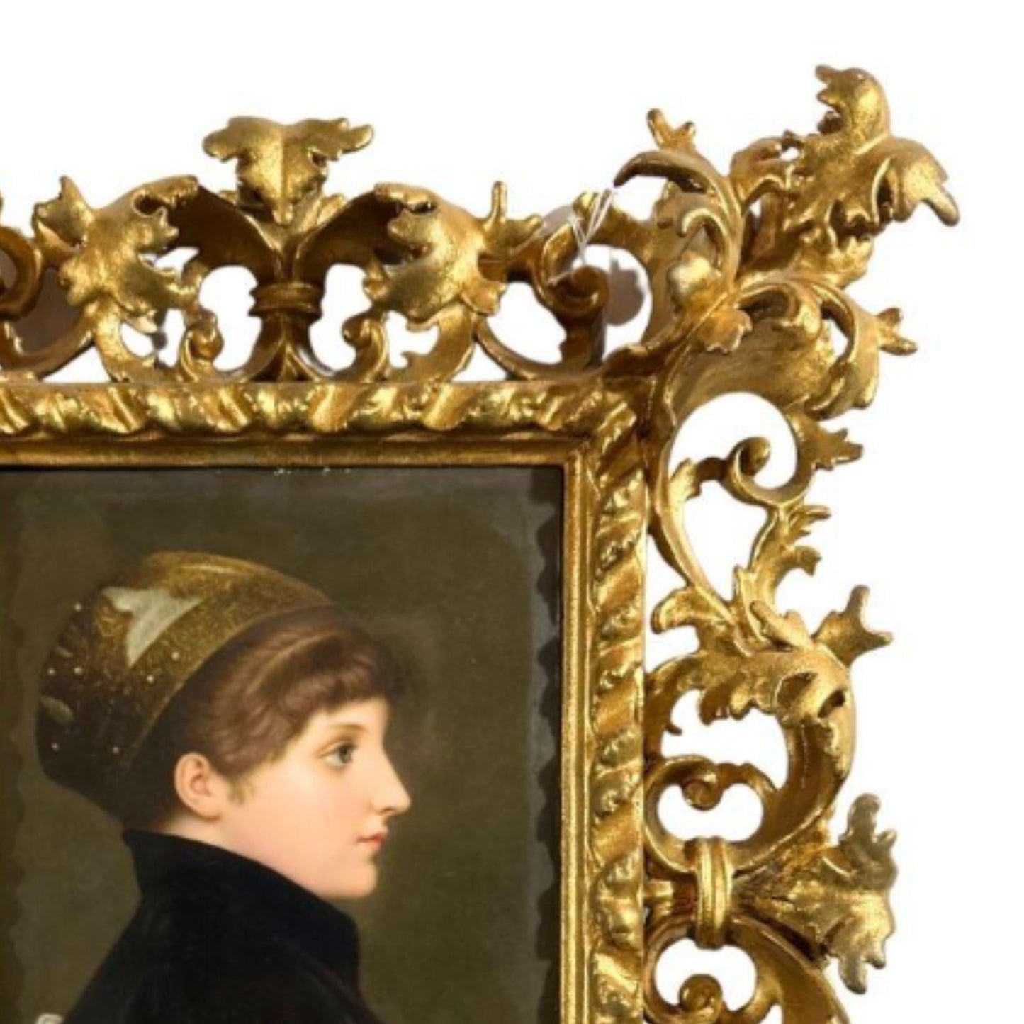 "Proper Woman" KPM Porcelain Plaque - Frame Detail, Top Right