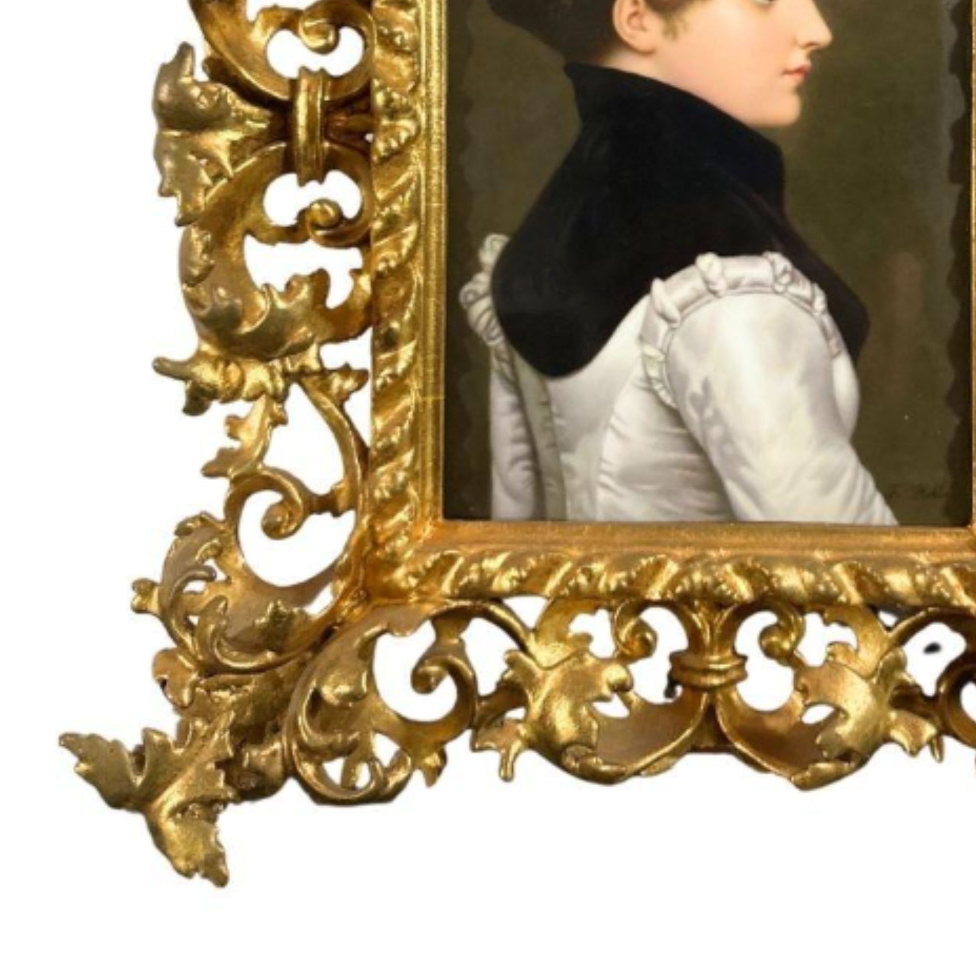 "Proper Woman" KPM Porcelain Plaque - Frame Detail, Bottom Left