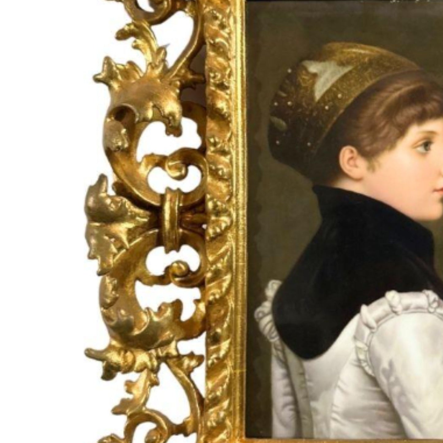 "Proper Woman" KPM Porcelain Plaque - Frame Detail, Side Rail