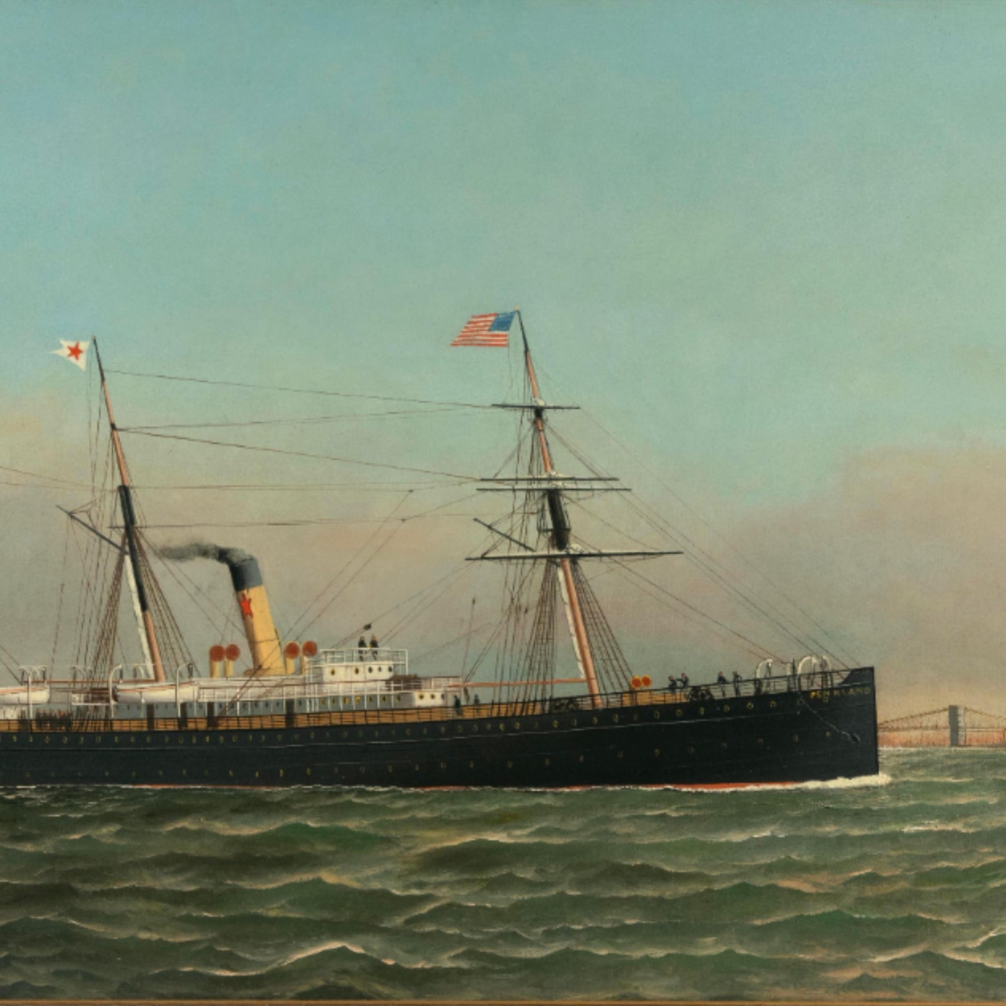 Portrait of the Screw-Steamer Pennland in New York Harbor