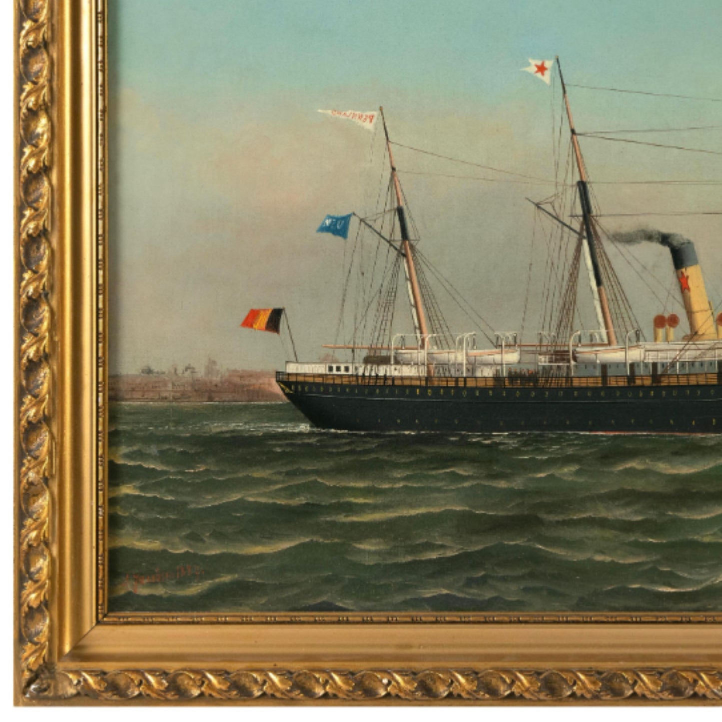 Portrait of the Screw-Steamer Pennland in New York Harbor