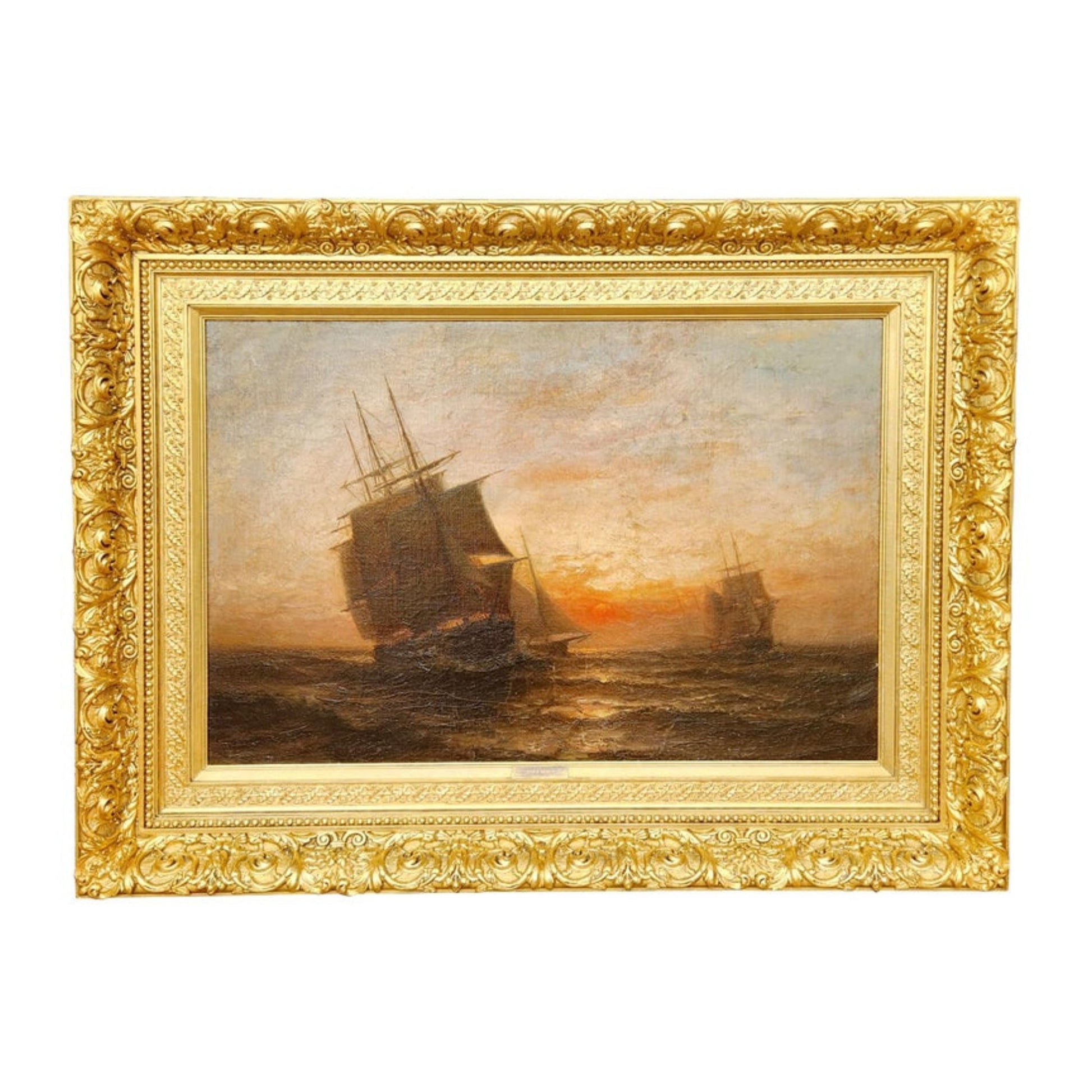 "Ships at Sunset" by Otis s. Weber - Complete with Frame