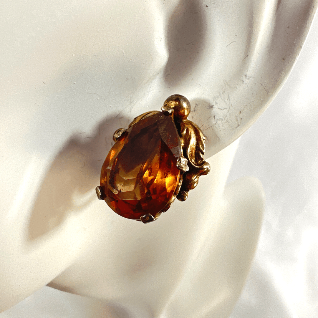 Signed Cini Sterling  Silver Beautiful Orange Crystal Vintage - Single Earring on Mannequin