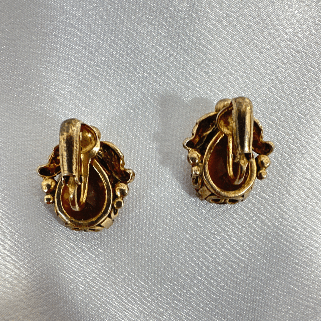 Signed Cini Sterling  Silver Beautiful Orange Crystal Vintage Earring - Rear Detail