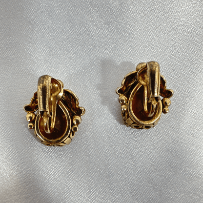 Signed Cini Sterling  Silver Beautiful Orange Crystal Vintage Earring - Rear Detail