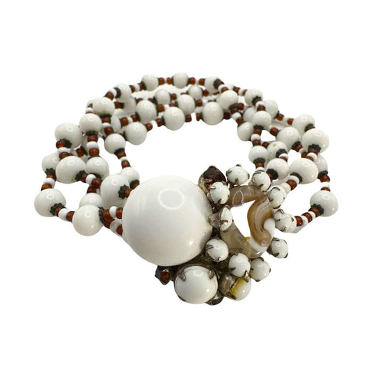 Signed Miriam Haskell White and Red Stone Vintage Bracelet