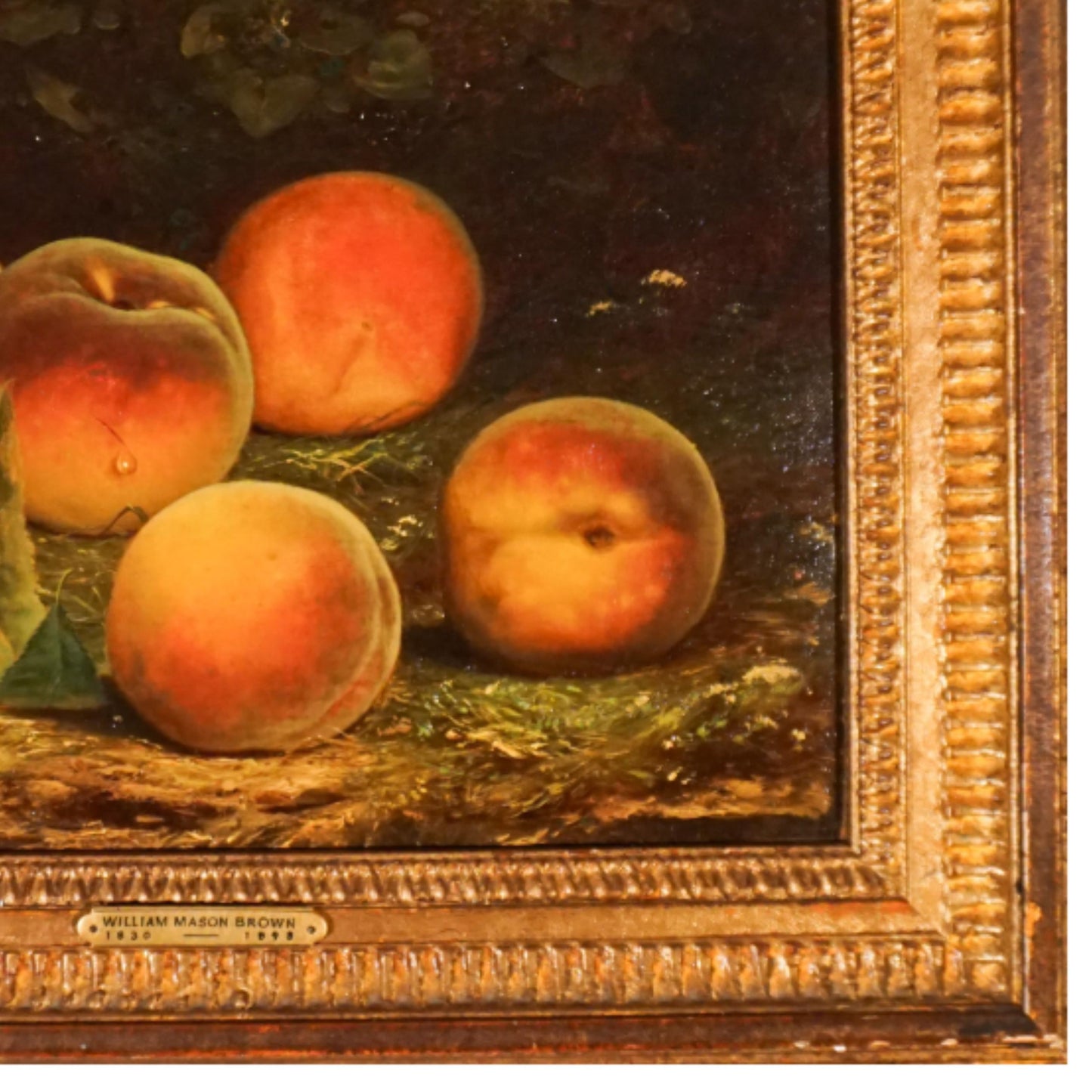 "Still Life with Peaches" by William Mason Brown - Frame Detail, Bottom Right