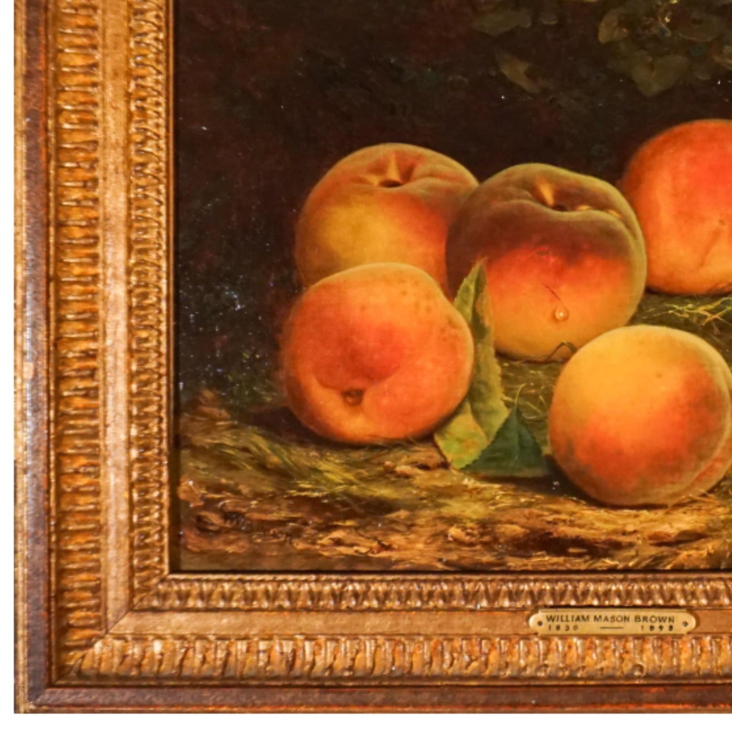 "Still Life with Peaches" by William Mason Brown - Frame Detail, Bottom Left