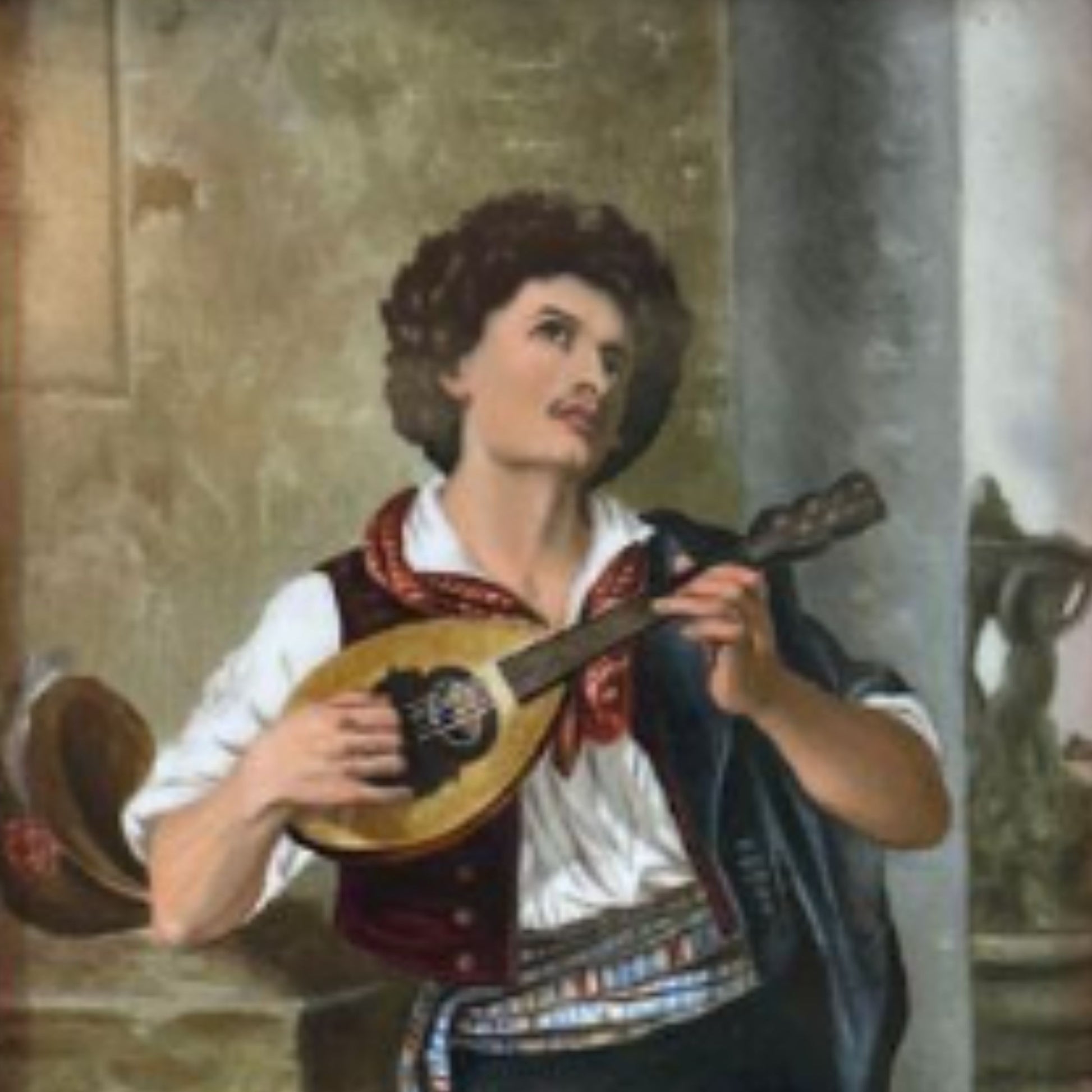 "The Mandolin Player" KPM Porcelain Plaque - Subject Detail