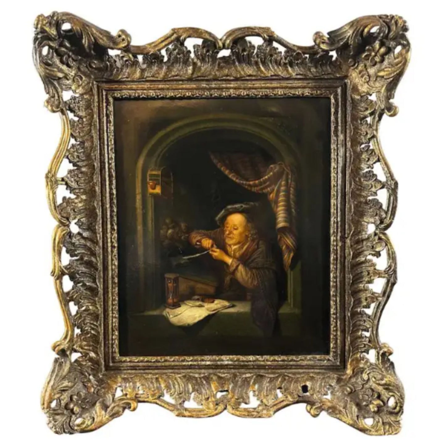 "The Old Schoolmaster" KPM Porcelain Plaque - Full Image with Frame