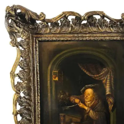 "The Old Schoolmaster" KPM Porcelain Plaque - Frame Detail, Top Left